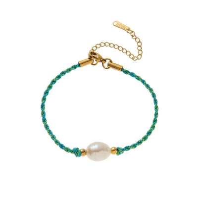 DELIA VACUUM PLATING 18K GOLD SUN RED HEART PEARL BRACELET - GREEN