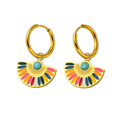 DELIA - BOHEMIAN SECTOR ENAMEL 304 STAINLESS STEEL TURQUOISE EARRINGS